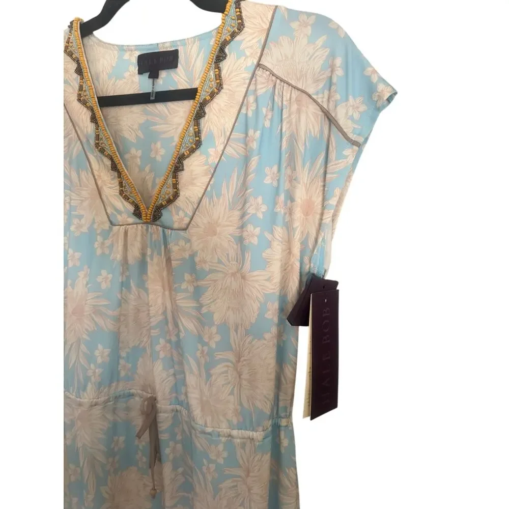 Hale Bob Blue Floral Beaded Neck Dress Size Small NWT - Picture 7 of 9